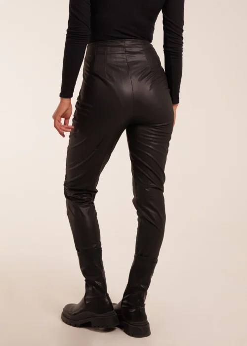 Blue Vanilla Black Matte Faux Leather Tailored Trouser - 16 Image 3