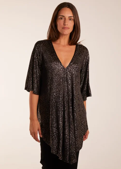 Blue Vanilla Gold Leopard V Neck Tie Front Top - Small/Medium Image 2