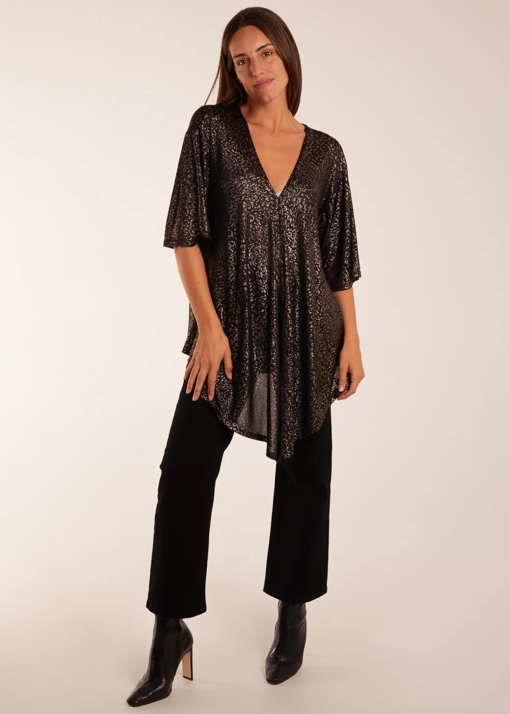 Blue Vanilla Gold Leopard V Neck Tie Front Top - Small/Medium Image 1