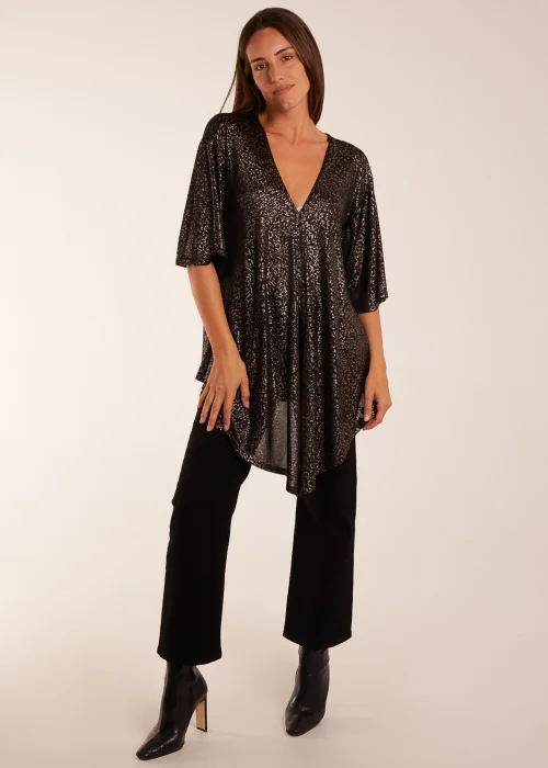 Blue Vanilla Gold Leopard V Neck Tie Front Top - Small/Medium Image 1