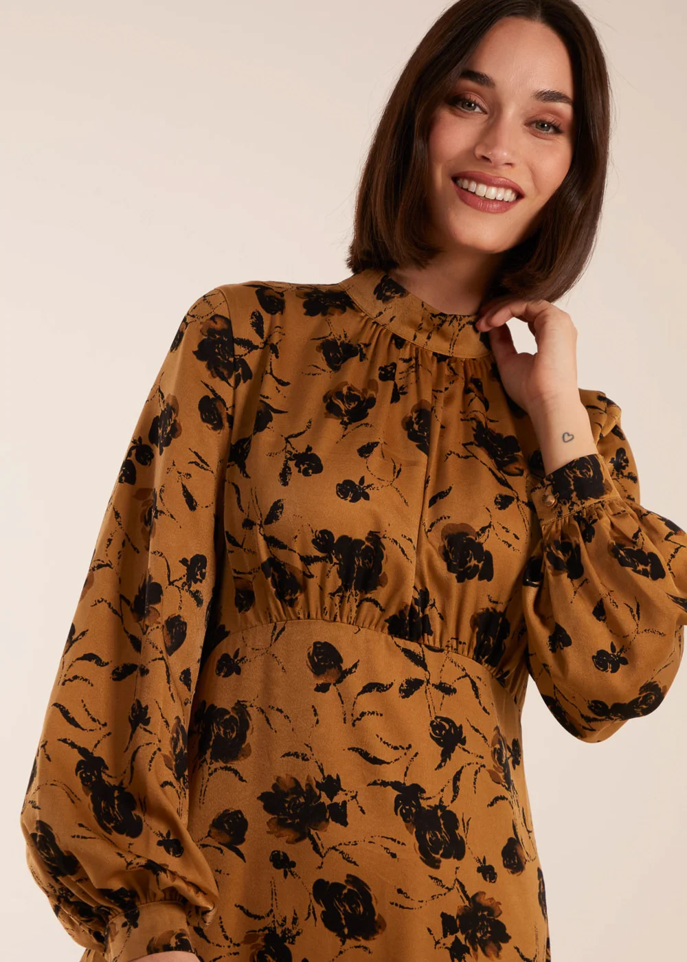 Blue Vanilla Gold High Neck Midi Dress With Tiered Skirt and Puff Long Sleeve - 10 Image 4