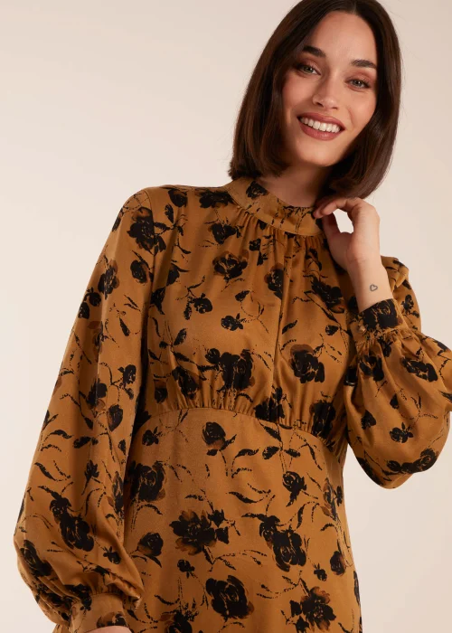 Blue Vanilla Gold High Neck Midi Dress With Tiered Skirt and Puff Long Sleeve - 10 Image 4