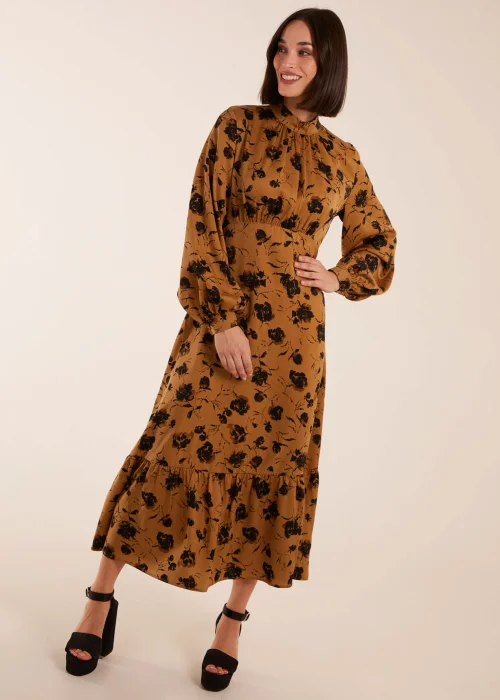 Blue Vanilla Gold High Neck Midi Dress With Tiered Skirt and Puff Long Sleeve - 10 Image 1