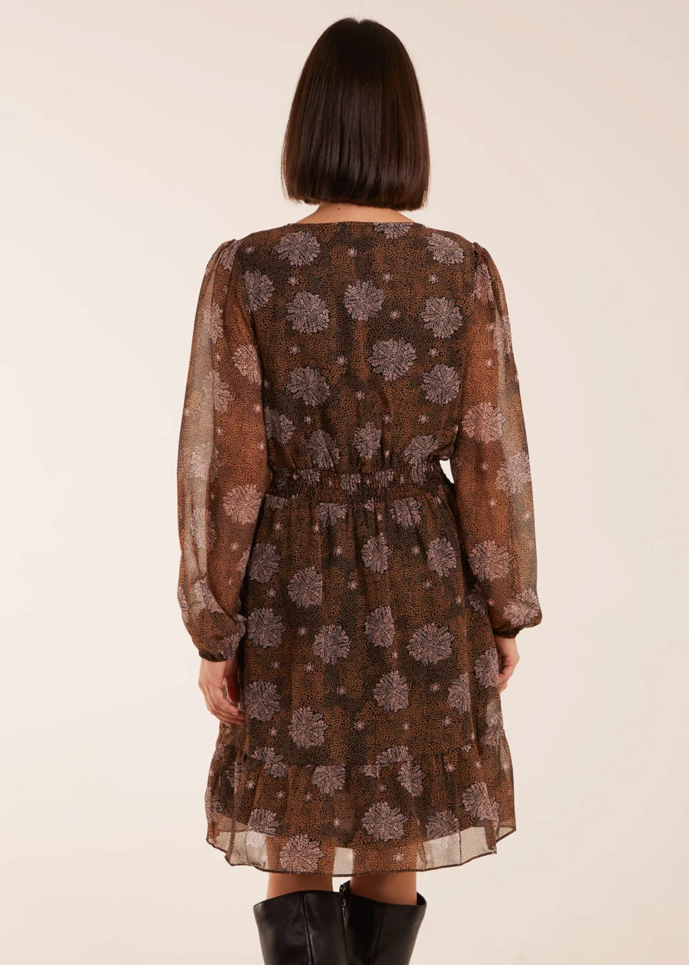Blue Vanilla Brown Pattern Shirred Mini Dress - 8 Image 3