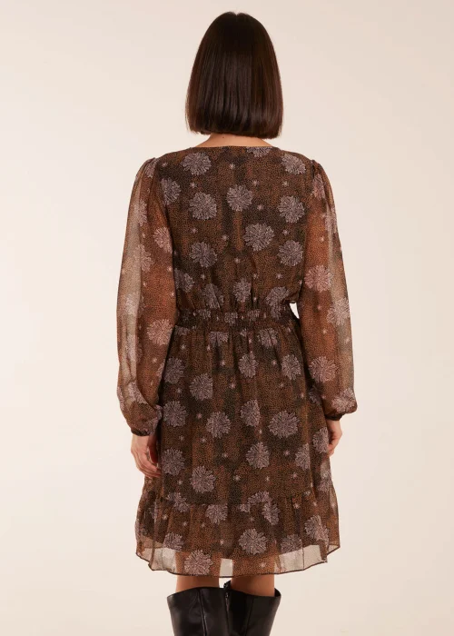 Blue Vanilla Brown Pattern Shirred Mini Dress - 10 Image 3