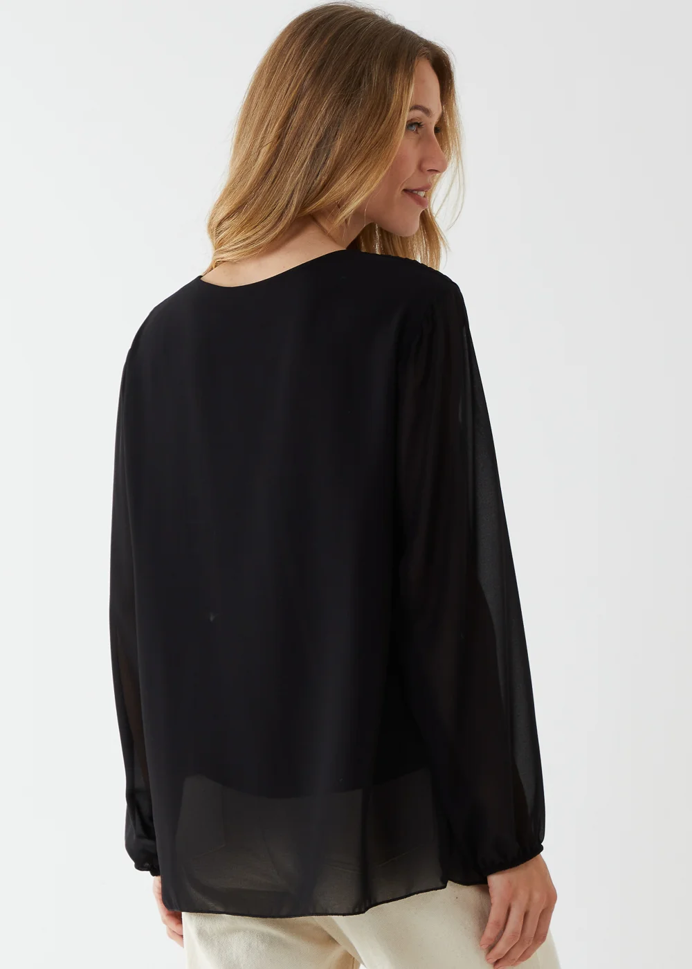 Blue Vanilla Black Long Sleeve Pleated Top - One Size Image 2