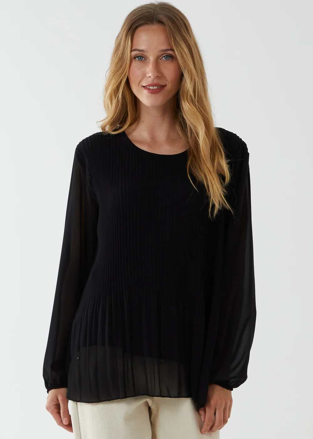 Blue Vanilla Black Long Sleeve Pleated Top - One Size Image 1