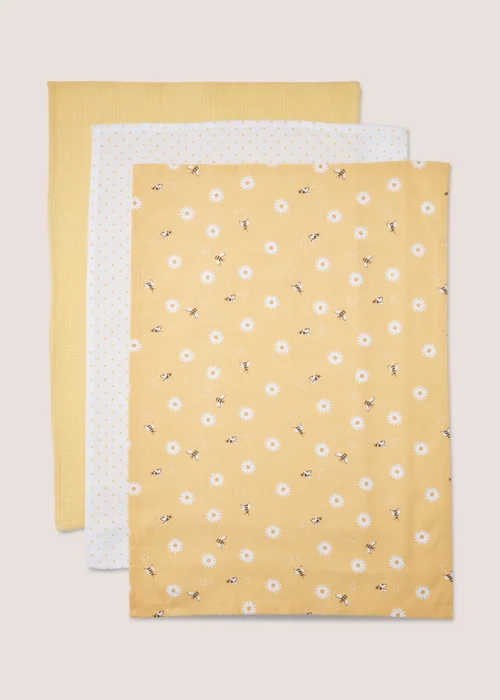 3 Pack Yellow Bee Daisy Tea Towels Image 1
