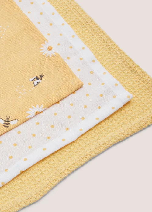 3 Pack Yellow Bee Daisy Tea Towels Image 2
