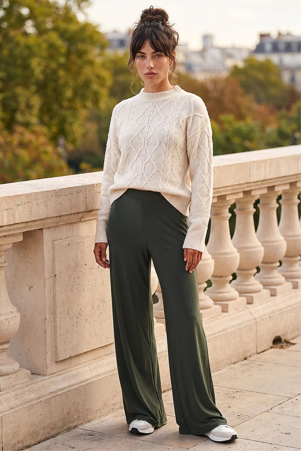 Roman Khaki Elastic Waist Wide Leg Stretch Trousers - 14 Image 2