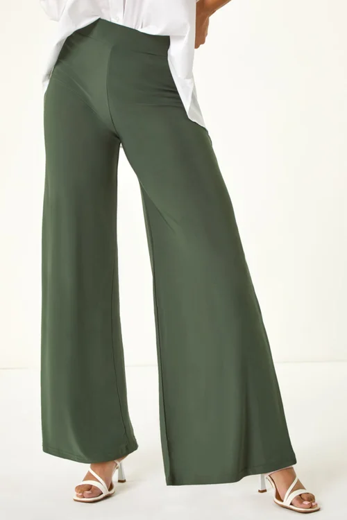 Roman Khaki Wide Leg Stretch Trousers - 10 Image 4