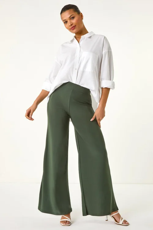 Roman Khaki Wide Leg Stretch Trousers - 10 Image 2