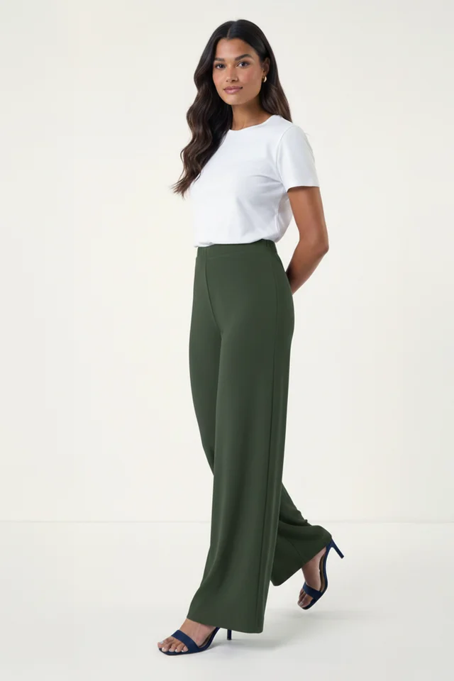 Roman Khaki Wide Leg Stretch Trousers
