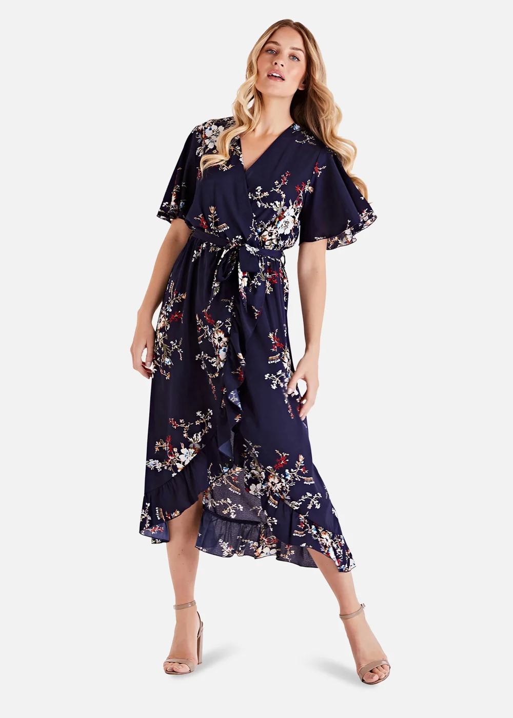 Mela Floral Short Sleeve Maxi Dress In Navy - 8 Image 2