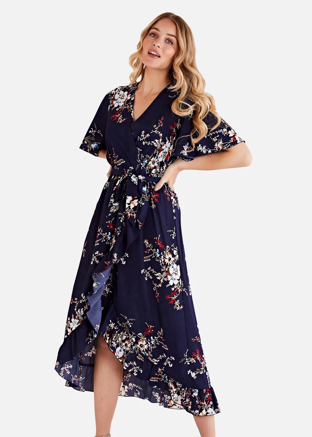 Mela Floral Short Sleeve Maxi Dress In Navy - 8 Image 1
