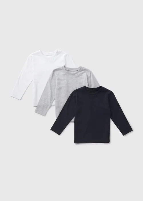 3 Pack Boys Monochrome Long Sleeve T-Shirts (1-7yrs) - 1 to 1 half years Image 1
