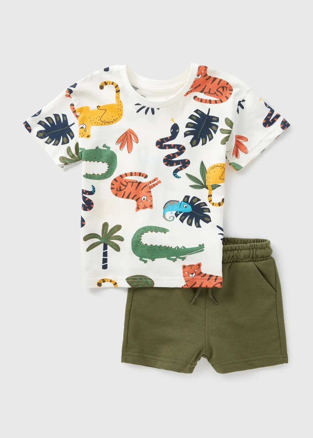 Boys Ecru Safari Print T-Shirt & Shorts Set (1-7yrs) - 1 to 1 half years Image 1
