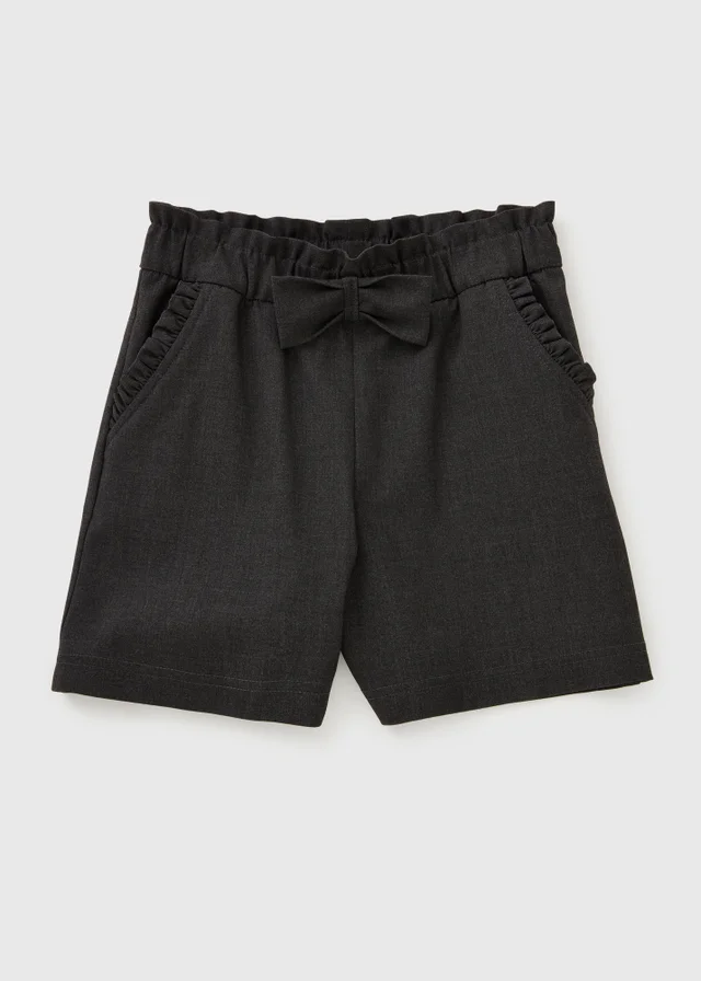 Girls Grey Bow School Shorts (3-13yrs)