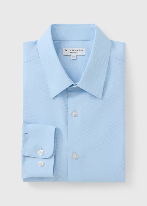 Taylor & Wright Blue Textured Regular Fit Shirt - Small Image 4