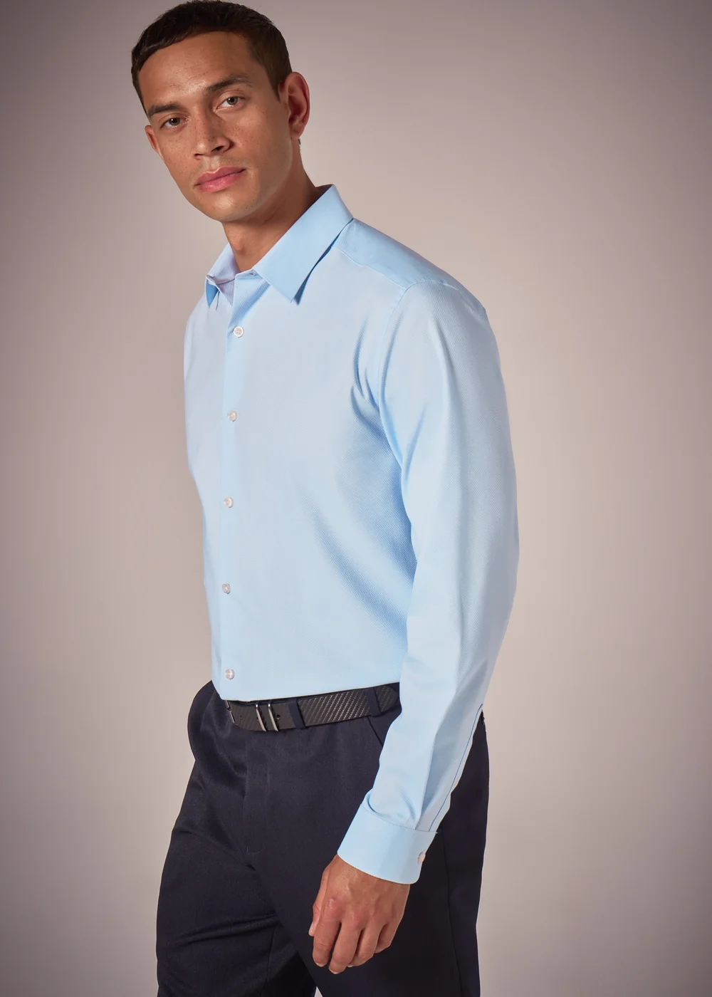 Taylor & Wright Blue Textured Regular Fit Shirt - Small Image 1