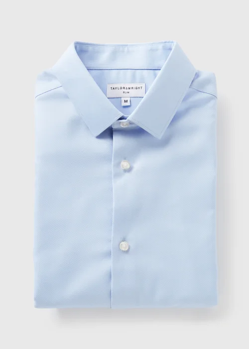 Taylor & Wright Blue Slim Fit Twill Shirt - Small Image 4
