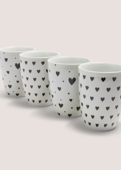 4 Pack White Heart Mugs Image 2