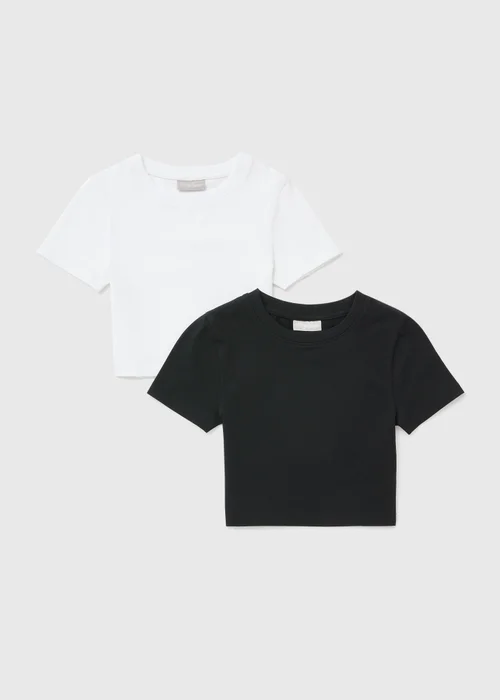 Girls 2 Pack Black & White Mono T-Shirt (7-15yrs) - 14 Yrs Image 1