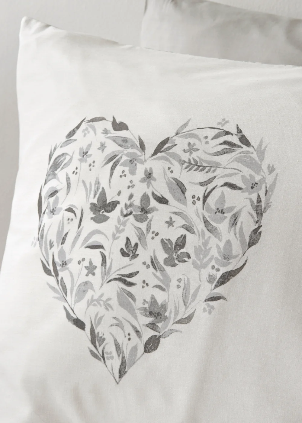 Grey Floral Hearts Duvet Set - Single Image 2