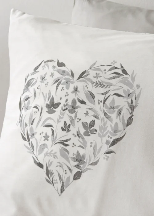 Grey Floral Hearts Duvet Set - Single Image 2