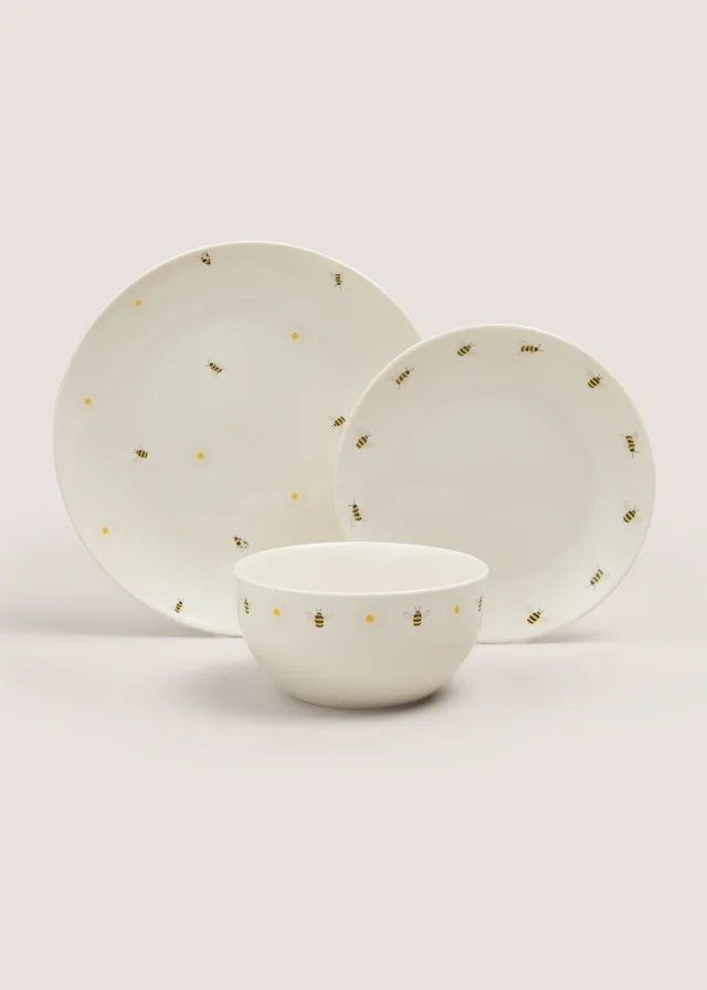 12 Piece Cream Bee & Daisy Print Dinner Set