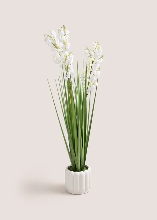 White Tall Grass Flowers In Ribbed Pot (90cm x 24cm x 24cm) Image 1