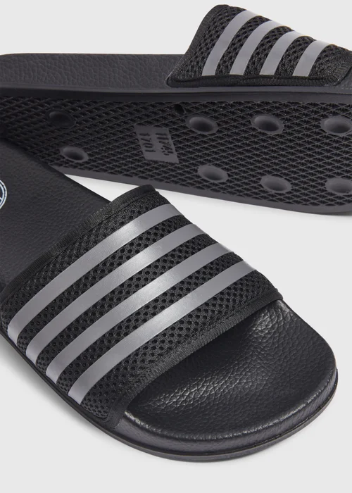 Black Mesh Stripe Comfort Sliders - Size 6 Image 2