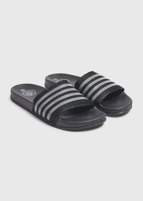 Black Mesh Stripe Comfort Sliders - Size 6 Image 1