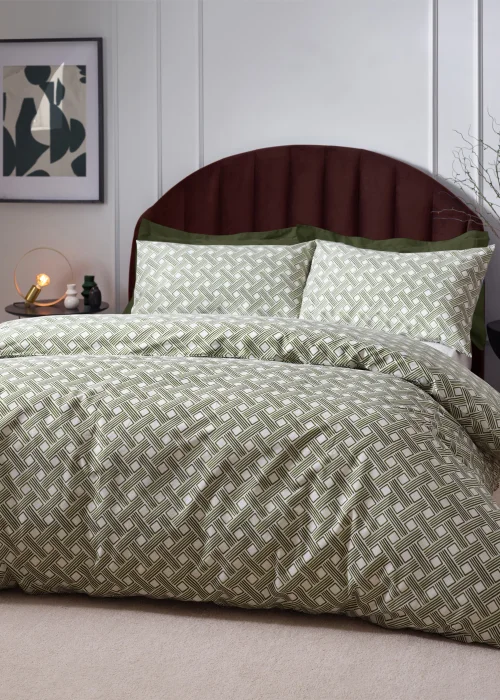 Hoem Alexa Abstract Cotton Rich Duvet Cover Set Olive - Single Image 1