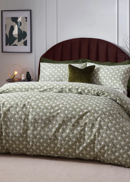 Hoem Alexa Abstract Cotton Rich Duvet Cover Set Olive - Single Image 2