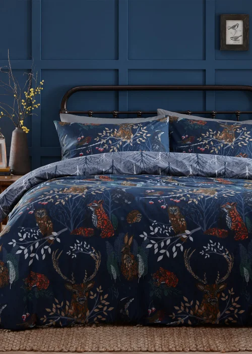 furn. Forest Fauna Woodland Duvet Cover Set Navy - Double Image 2