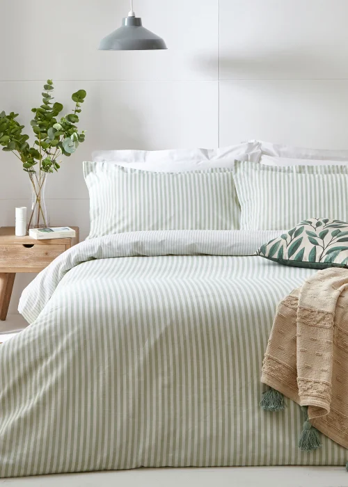 Yard Hebden Melange Green Stripe Duvet Cover Set - Single Image 1