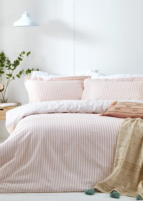 Yard Hebden Melange Blush Pink Stripe Duvet Cover Set - King Image 1
