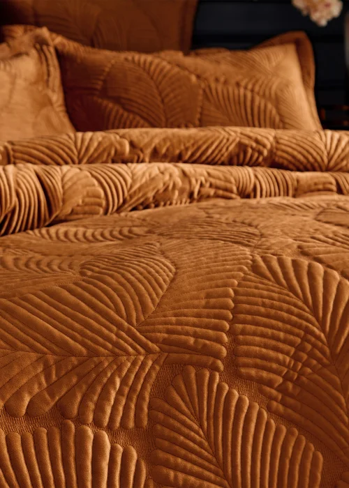 Paoletti Palmeria Quilted Velvet Duvet Cover Set Rust - Double Image 3