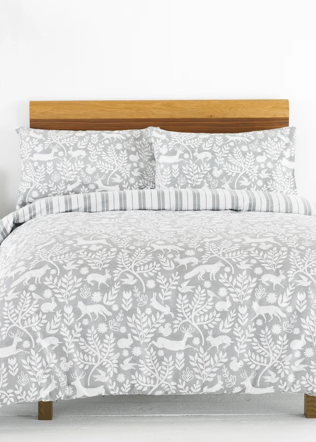 furn. Skandi Woodland Floral Brushed Cotton Duvet Cover Set Grey