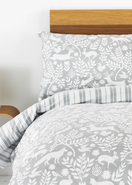 furn. Skandi Woodland Floral Brushed Cotton Duvet Cover Set Grey - Single Image 2
