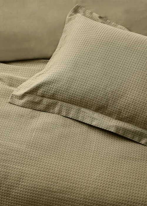 Yard Waffle Textured 100% Cotton Duvet Cover Set Olive - Single Image 3