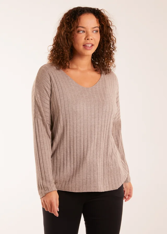 Blue Vanilla Mocha V-Neck Ribbed Jumper