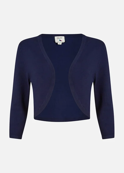 Yumi Navy Knitted Curved Bolero - Large Image 2