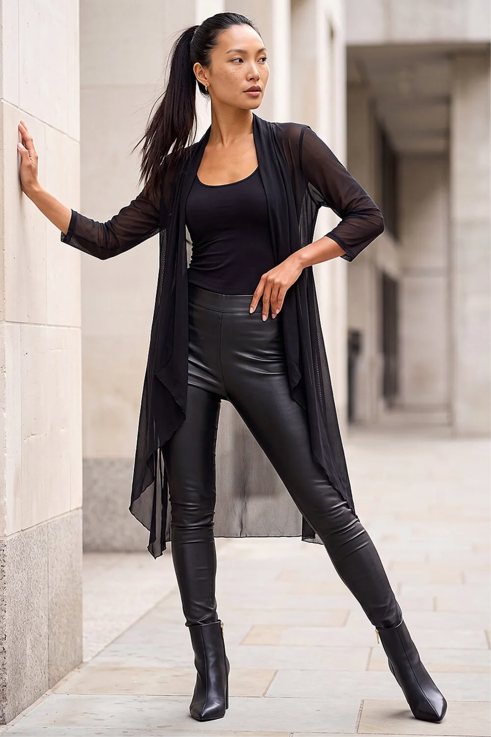 Roman Black 3/4 Sleeve Mesh Longline Kimono - 10 Image 2