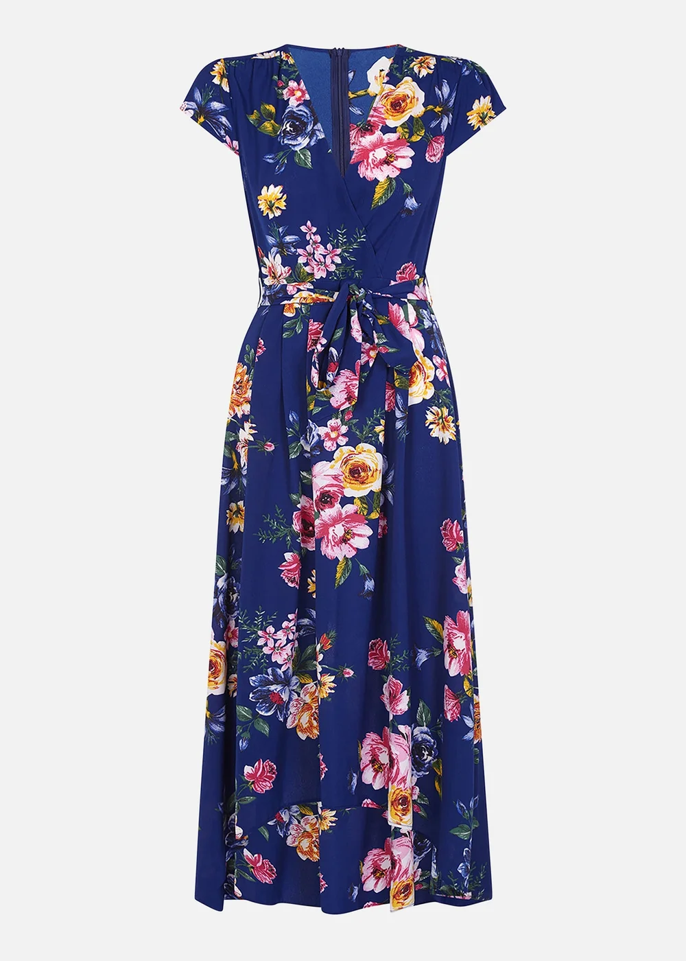 Mela Blue Floral Wrap Over Dipped Hem Midi Dress - 8 Image 4