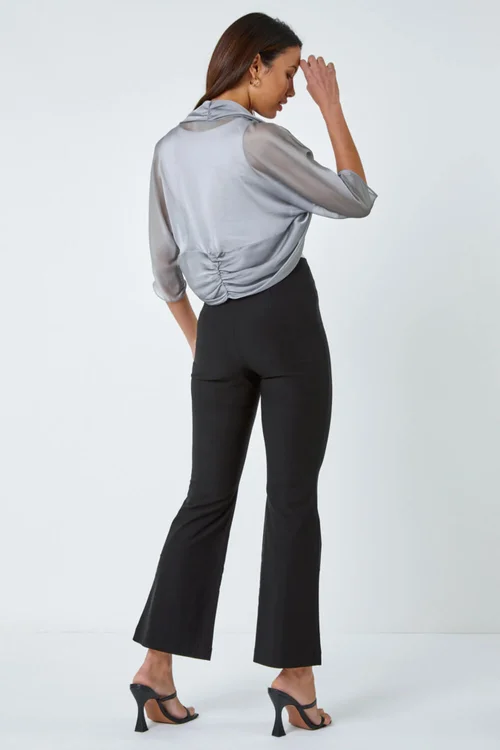 Roman Grey 3/4 Sleeve Ruched Hem Chiffon Bolero - Size 14 Image 3