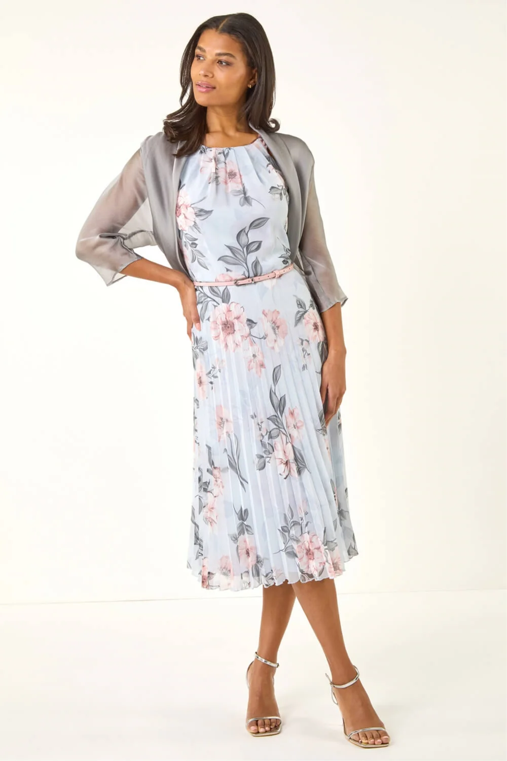 Roman Silver Ruched Hem Chiffon Bolero - 14 Image 2