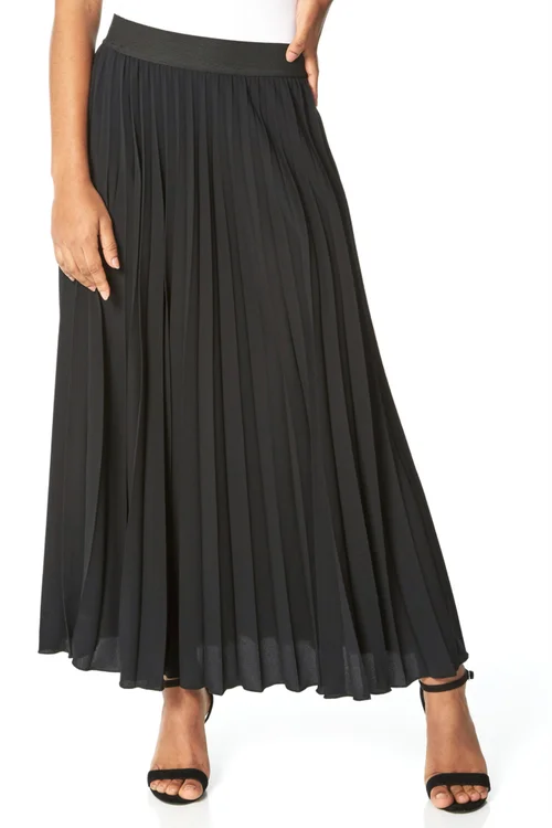 Roman Black Pleated Elastic Waist Maxi Skirt - Size 16 Image 1