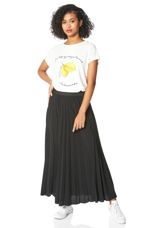 Roman Black Pleated Elastic Waist Maxi Skirt - Size 16 Image 4